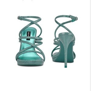Nine West Lexy Ankle Strap Heeled Sandals - Size: 8M Color: Blue Glitter